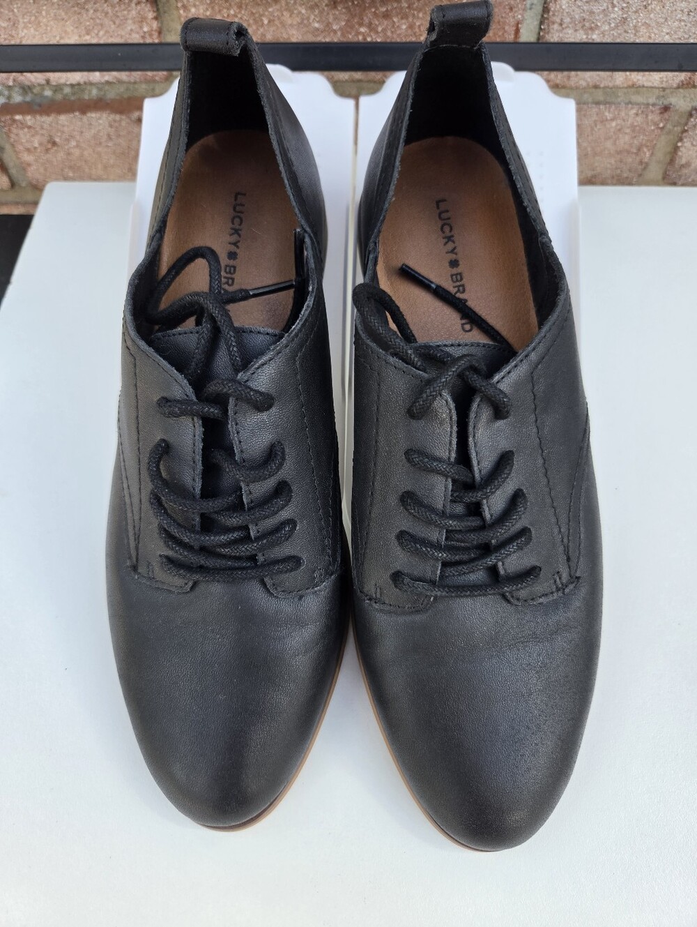 Lucky Brand Black Leather Lace Up Oxfords Minimalist Dark Academia 8.5